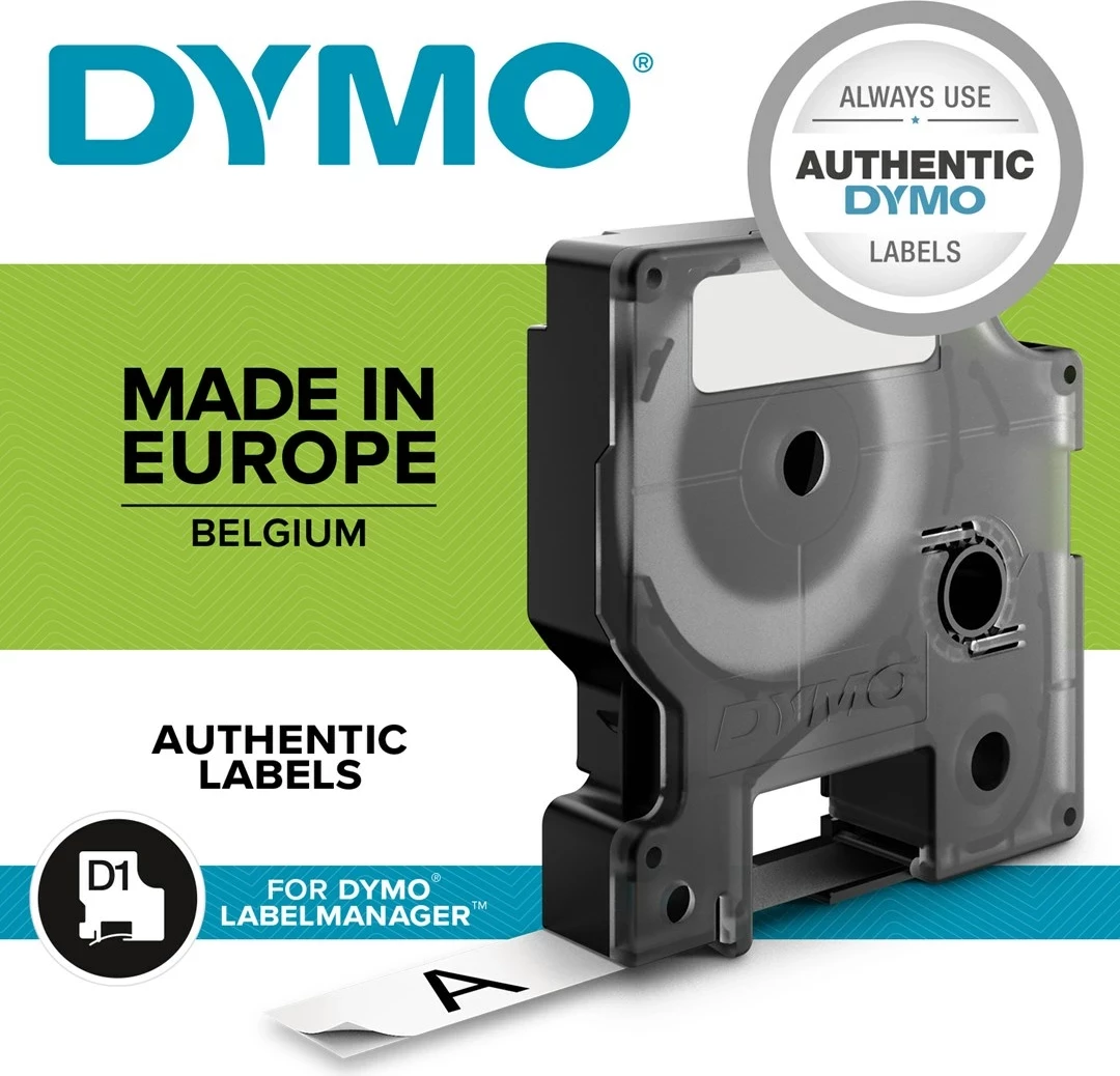 Kasetë etiketa DYMO D1 Standard S0720530, 12mm, e zezë mbi të bardhë