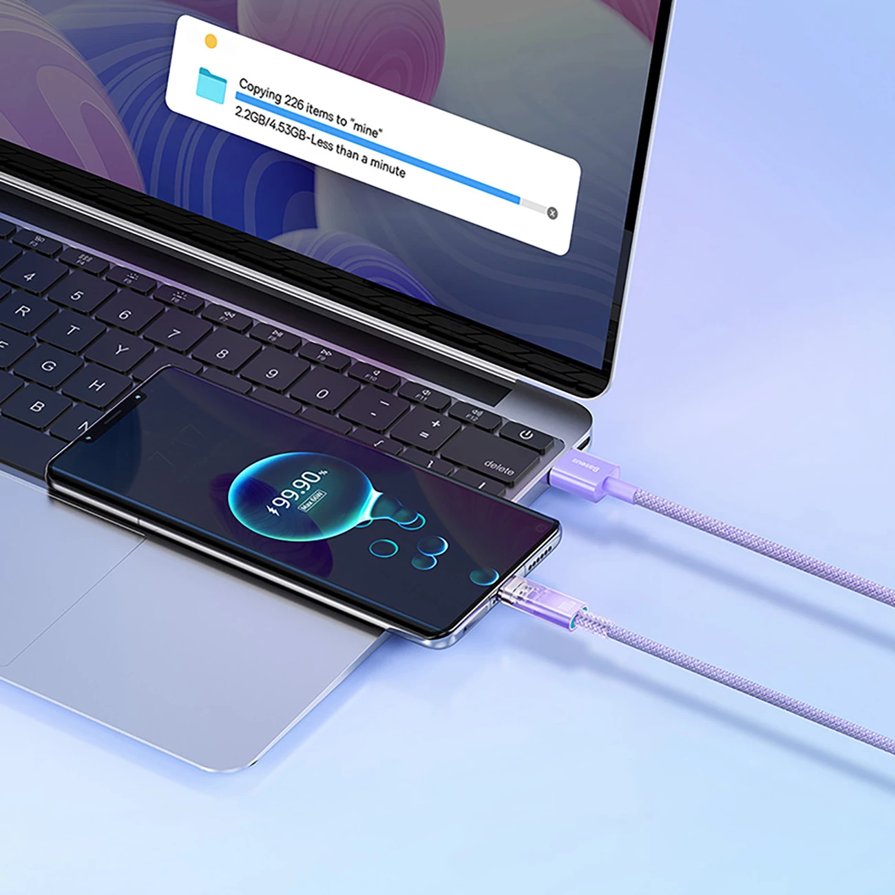 Kabllo Baseus Explorer USB-A në USB-C, 1m, 100W, Violet