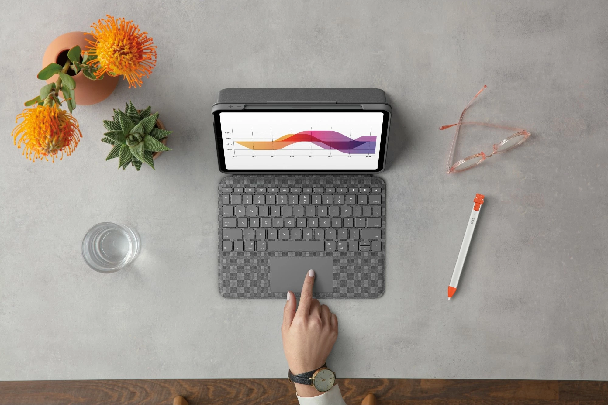 Tastierë me mbështjellës Logitech Folio Touch për iPad Air 4th Gen, gri