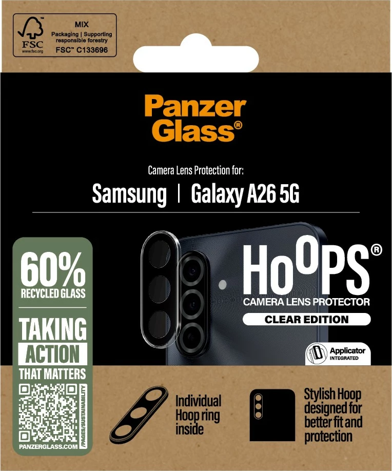 Mbështjellës xhami PanzerGlass Hoops për lentë Samsung Galaxy A26 5G, transparent