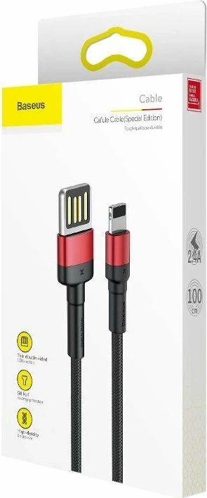 Kabllo USB në Lightning Baseus Cafule CALKLF-G91, 1m, 2.4A, e zezë/kuqe