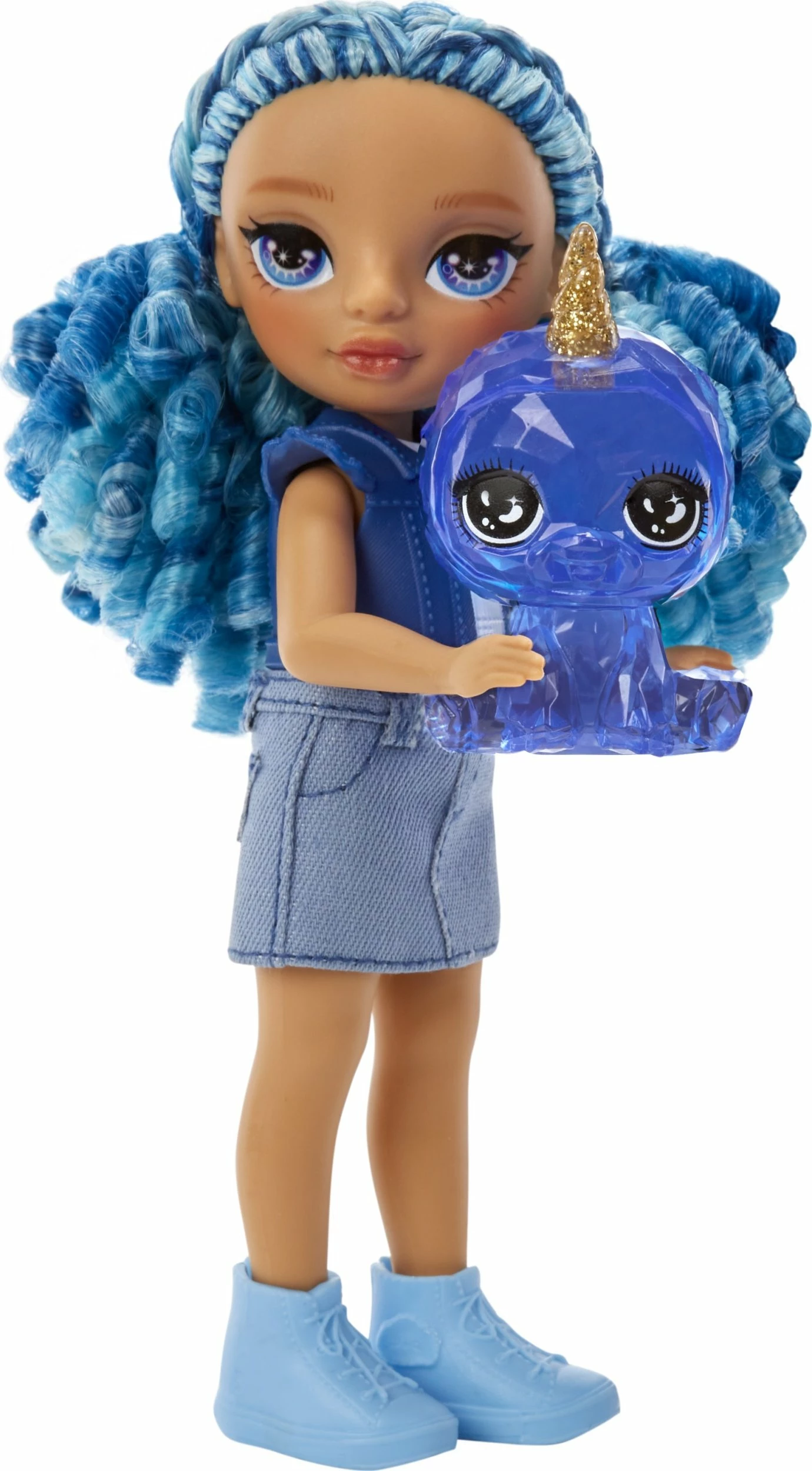 Kukull MGA Rainbow High Littles Sapphire, set me pet dhe çantë, blu