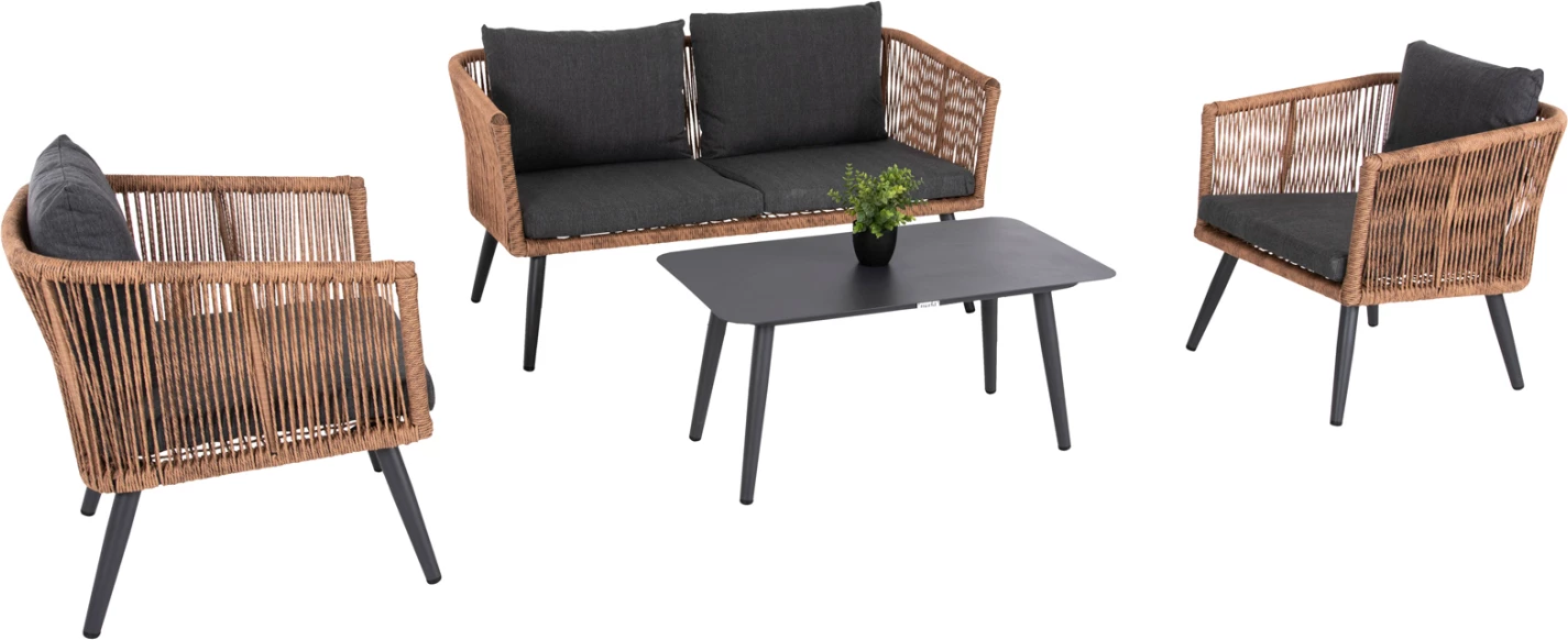 Set salloni për jashtë 4 pjesë, FREJA FH6057.03, alumin, ngjyrë antracit, ratan PE, ngjyrë bezhë-antracit, jastëkë