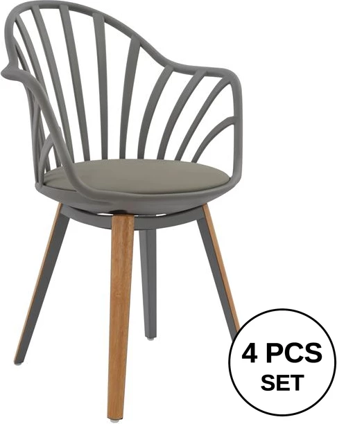 Karrige ngrënieje FH8049.10 Anais gri me këmbë druri 60x61x85,5 cm, set prej 4 copësh