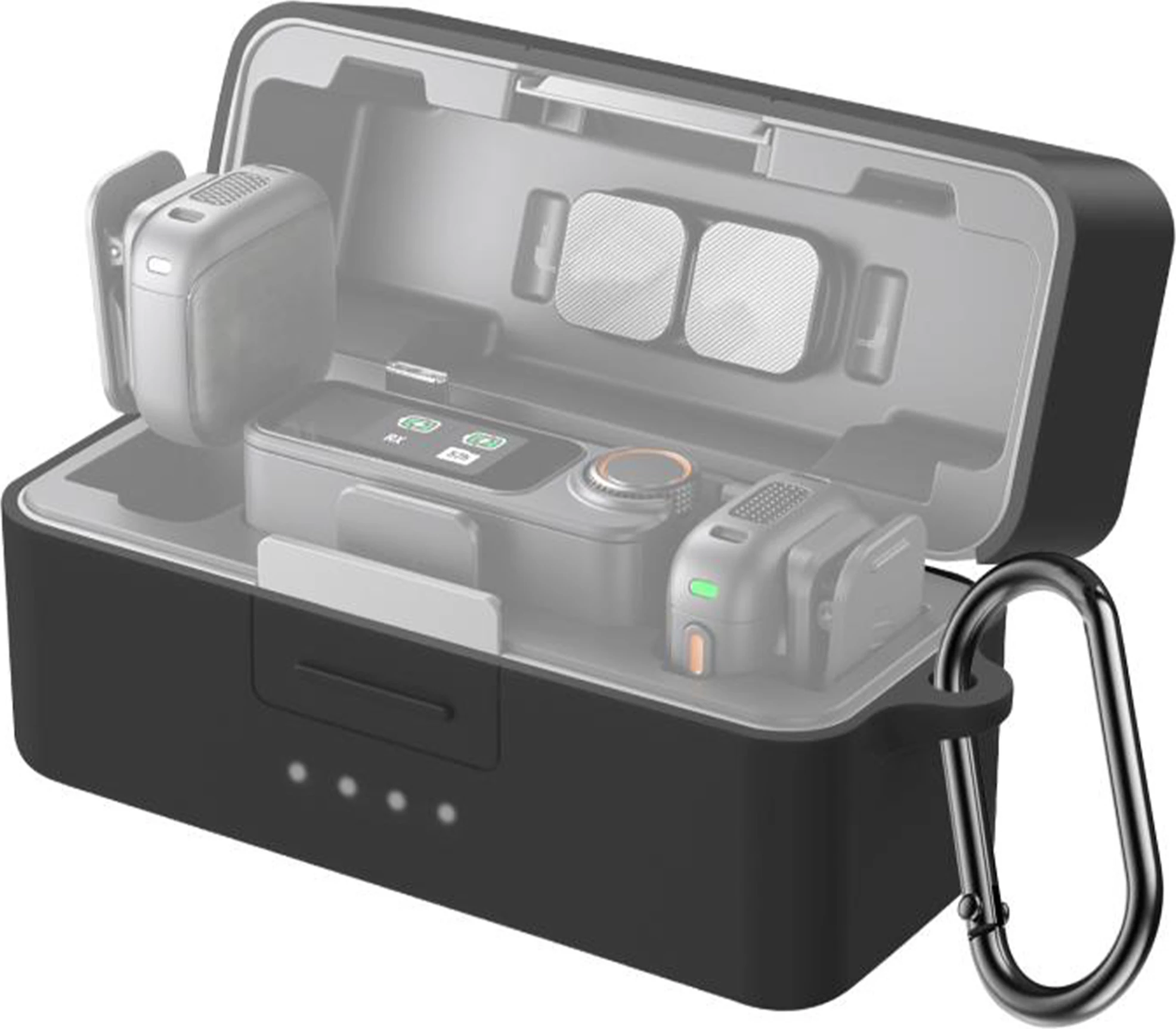 Mbështjellës silikoni mbrojtës për kasë karikimi Puluz PU795B për DJI Mic 3, i zi, me karabinë