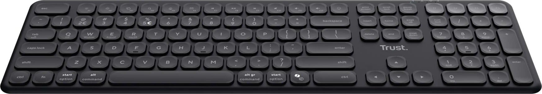 Tastierë Trust Vaiya, USB + RF Wireless + Bluetooth, US English, E zezë