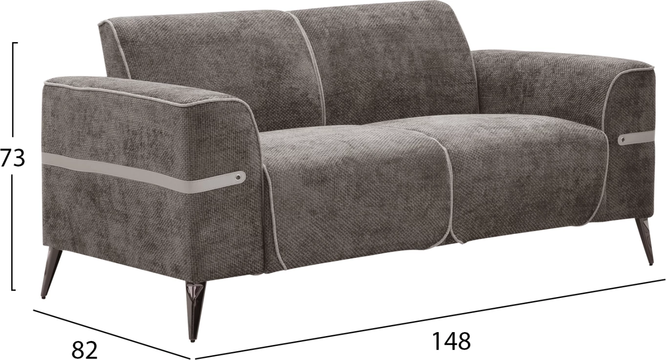 Set divanësh 2 pjesë FERIN FH6070.02, pëlhurë gri, këmbë metalike ngjyrë kafe e errët
