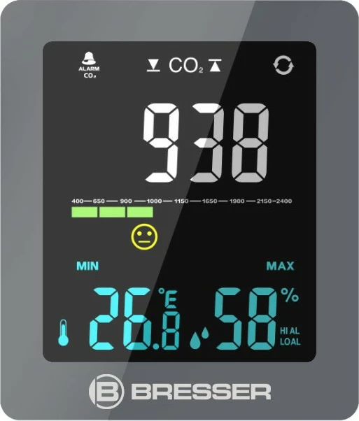 Monitor cilësie ajri Bresser CO2, ekran LED, gri