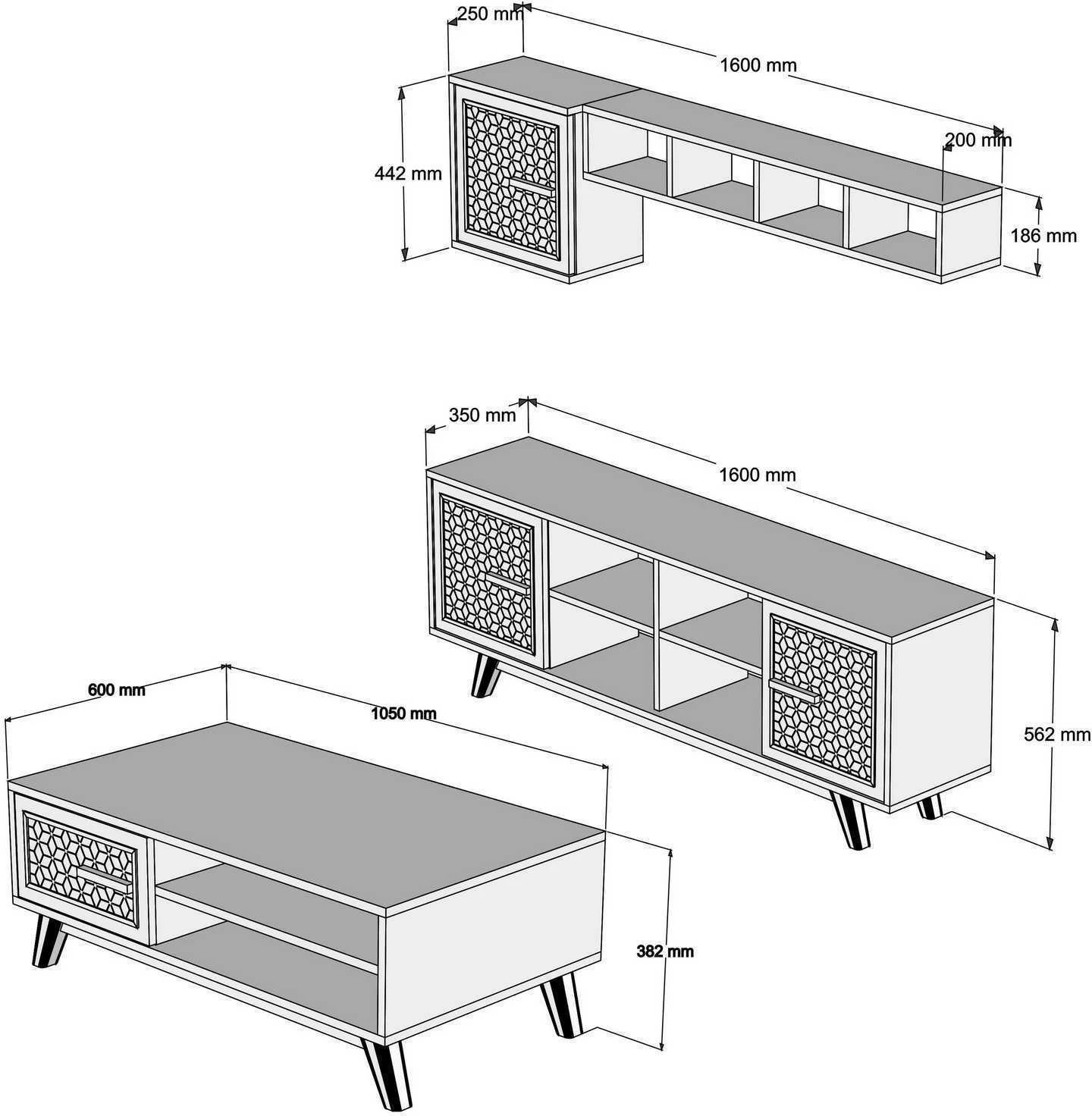 Set mobiljesh për dhomë dite Skye Decor, Ayla, ngjyrë arre dhe e bardhë
