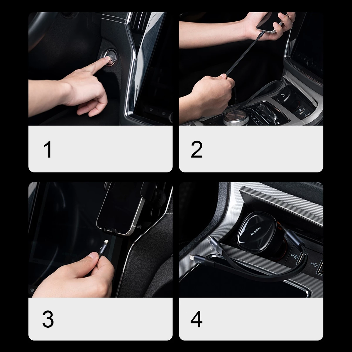 Karikues veture Baseus Enjoyment 2in1, 30W, me kabllo USB-C dhe Lightning, i zi