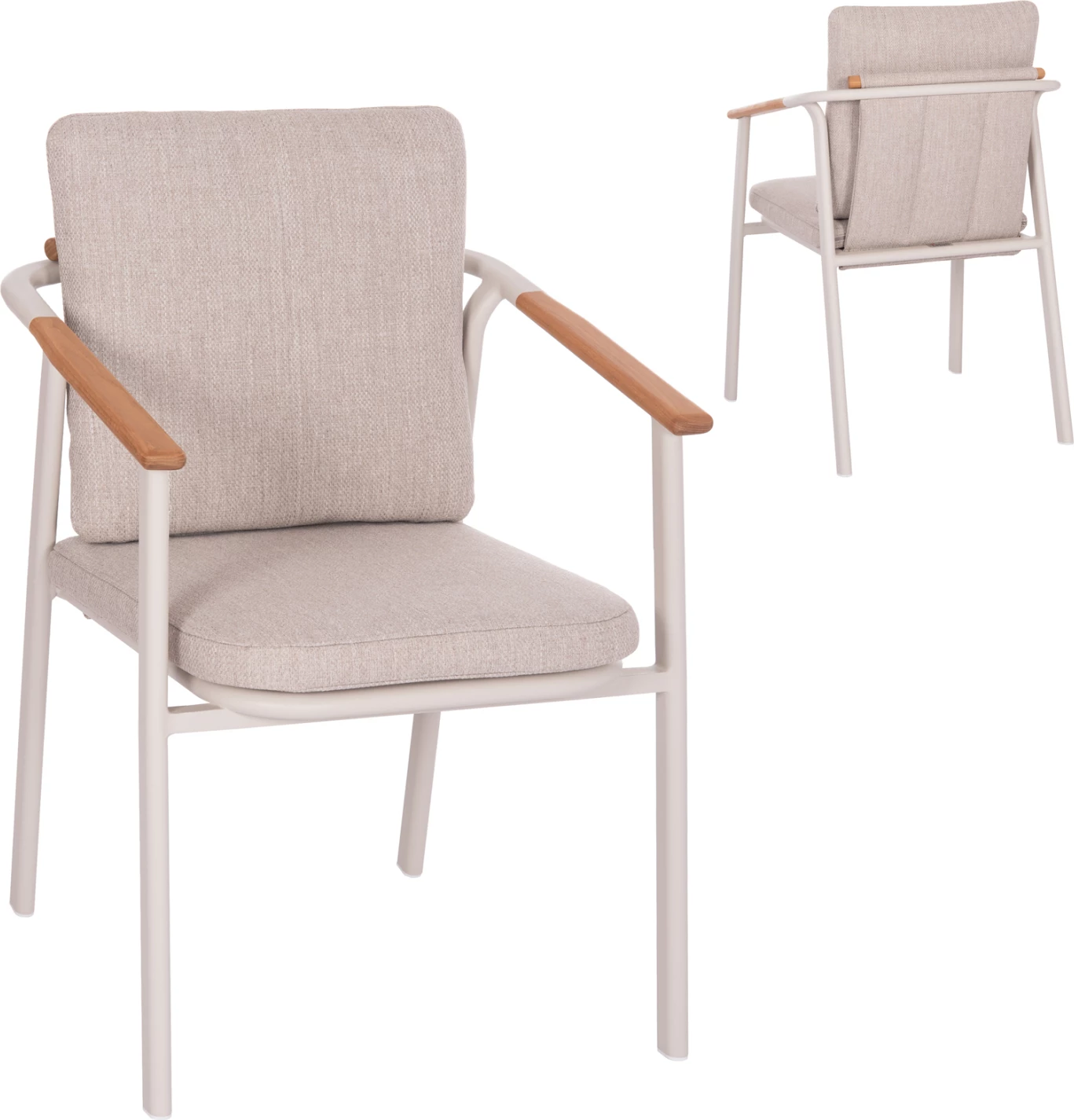 Karrige ngrënieje alumini SENTI, kornizë e bardhë krem, material OLEFIN bezhë, 60x55.5x90cm