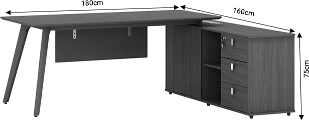 Tavolinë pune profesionale, Denith,, ngjyrë qymyr-arre, 180x160x75cm