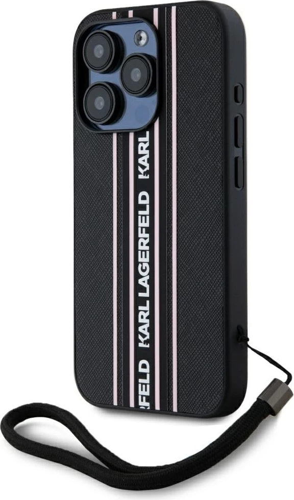 Mbështjellës Karl Lagerfeld Saffiano Athleisure Stripes Cord për iPhone 15 Pro Max, Rozë