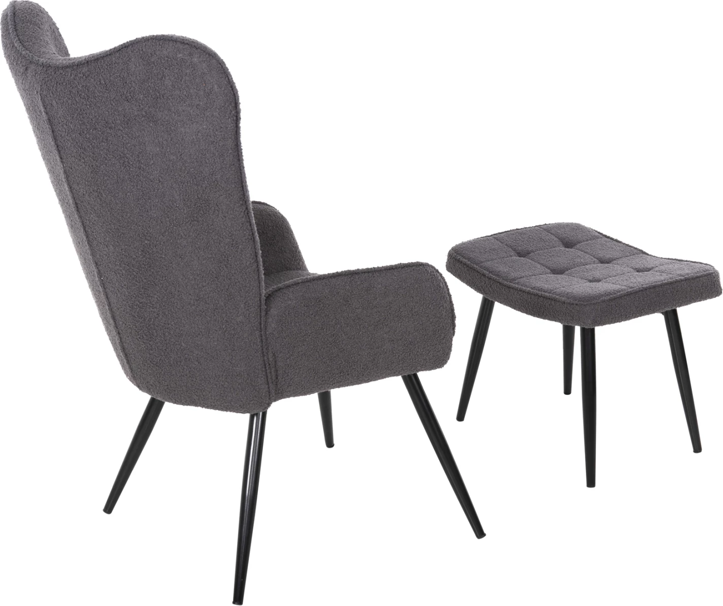 Fotelje CRAWLEY me tabure FH8918.21, pëlhurë boucle gri, këmbë metali të zeza, 70x74x105Hcm