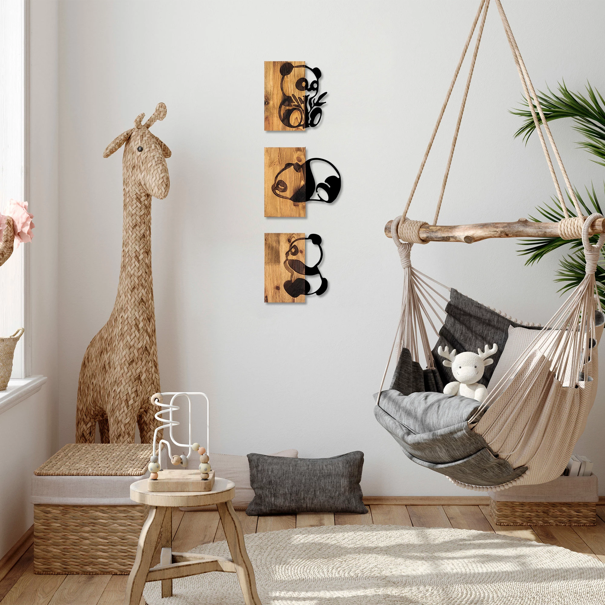 Aksesor dekorativ prej druri për mur, Wallity, panda, 335