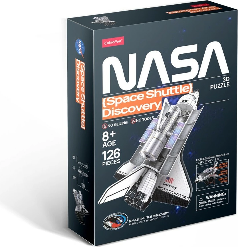 Puzzle 3D Cubic Fun Shuttle Discovery, 127 pjesë, për fëmijë dhe të rritur, Bardhë/Zeze