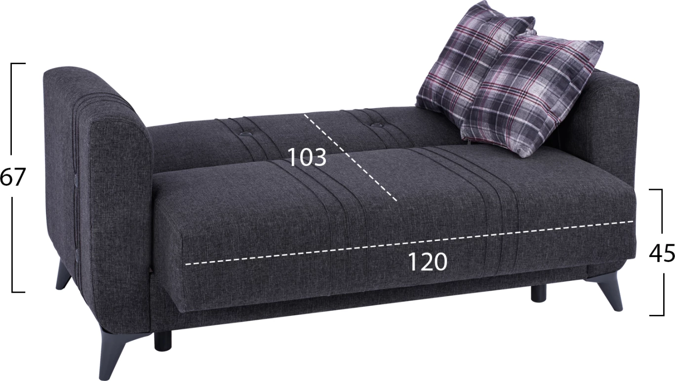 Divan 2 vendësh KRISTINA FH3165.20 gri me këmbë antracit 150x80x83 cm