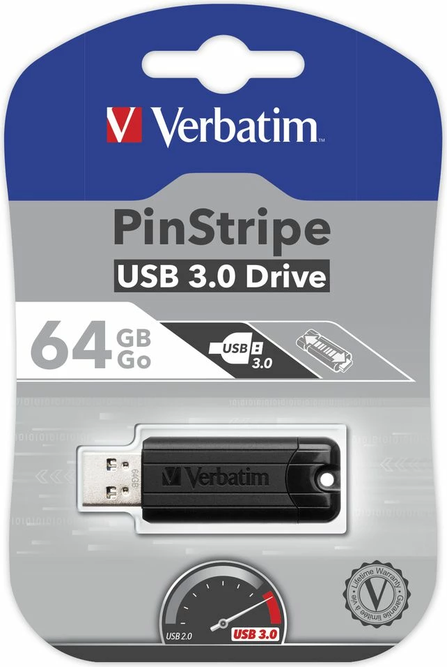 Memorje USB Verbatim PinStripe 49318 64 GB USB 3.2 Gen 1, e zezë