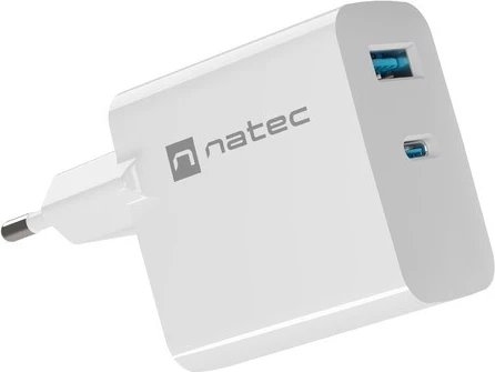 Karikues Natec Ribera GaN 45W me USB-A dhe USB-C, i bardhë