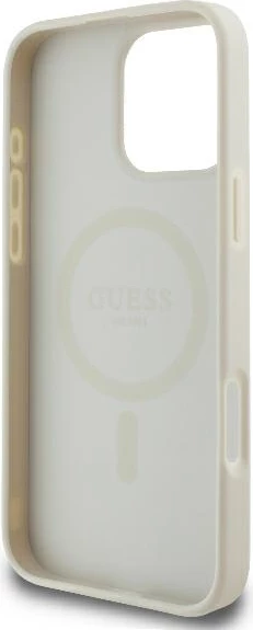 Mbështjellës Guess Peony Script Logo MagSafe për iPhone 16 Pro, Bardhë