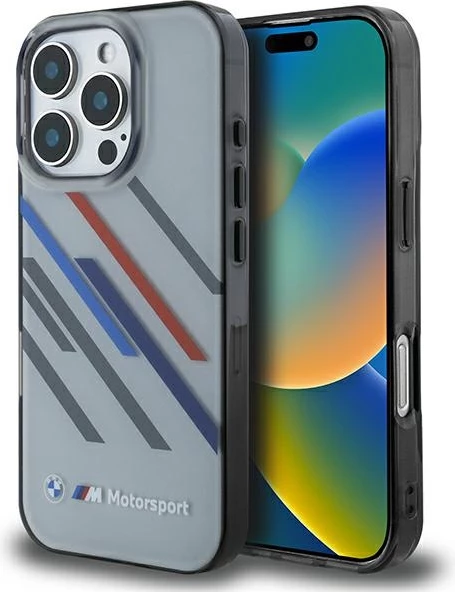 Mbështjellës BMW Motorsport IML Random Stripes për iPhone 16 Pro, Gri