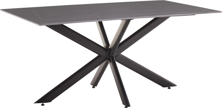 Tavolinë me karrige Bethan, gur i sinteruar, ngjyrë çimento gri - këmbë metali të zeza, 180x90x75cm