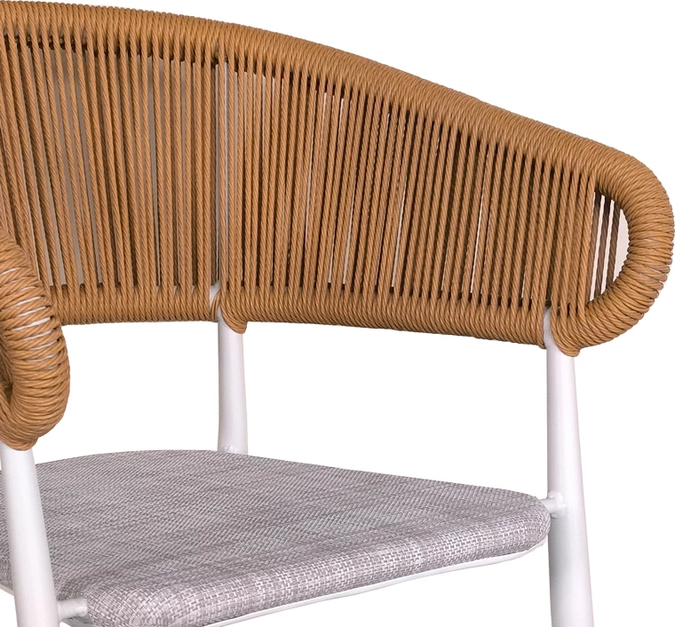 Tavolinë me karrige Nares-Raven B set prej 7,, alumin dhe dru, ngjyrë bardhë dhe natyrale, 180x90x72.5cm