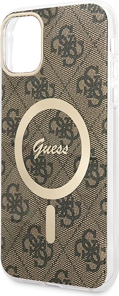 Mbështjellës Guess GUBPN61H4EACSW me karikues wireless për iPhone 11, 6.1", 4G Print, kafe, set