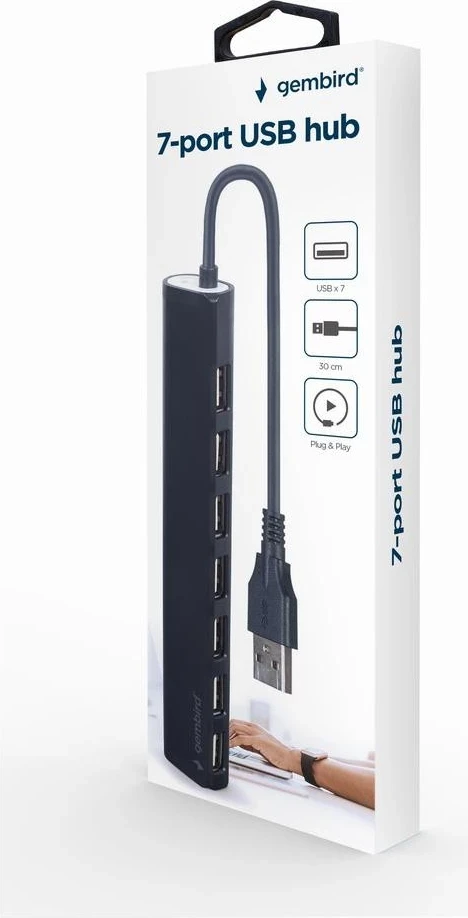 Hub USB Gembird, 7 x USB 2.0, e zezë