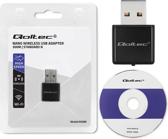 Adapter WiFi mini Qoltec 56986, USB 2.0, 300 Mbps, i zi