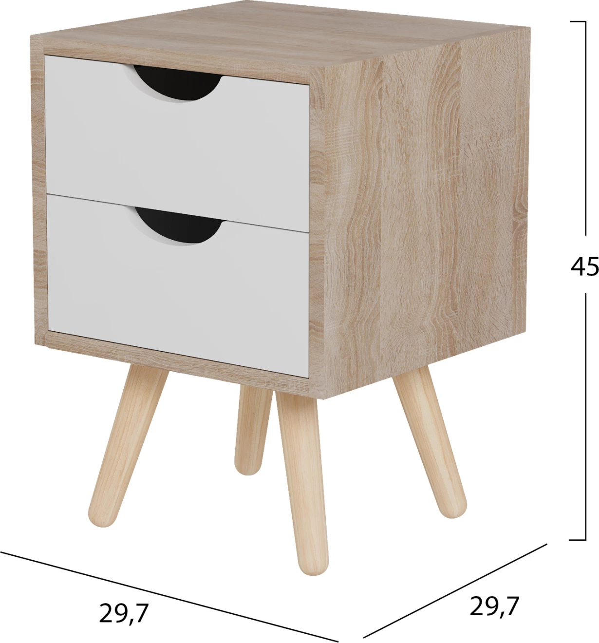 Komodinë DINKL FH2472.04, 2 sirtarë, 29,7x29,7x45H cm, e bardhë/bezhë