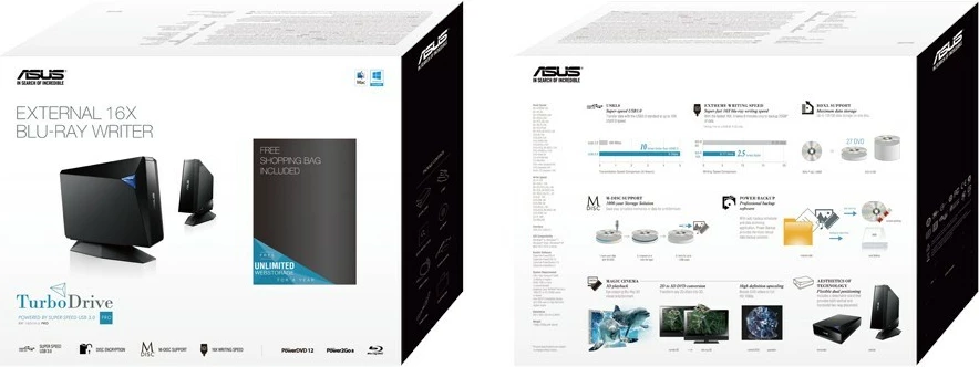 Disk optik ASUS BW-16D1H-U PRO, Blu-Ray DVD Combo, E zezë