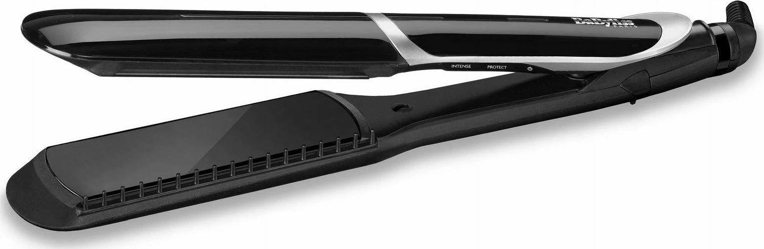 Piastrë flokësh BaByliss ST397E, pllaka të gjera 35 mm, 235°C, jonizim, 6 nivele temperature, e zezë, set me krehër të heqshëm dhe mbështetëse termike