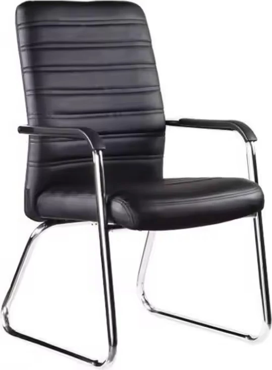 Karrige mysafiri Sefine, lëkurë sintetike e zezë, këmbë kromi, 53x45x97cm