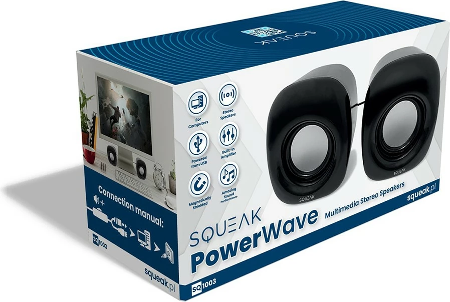 Altoparlantë kompjuteri SQUEAK PowerWave SQ1003, stereo, USB, AUX, të zi