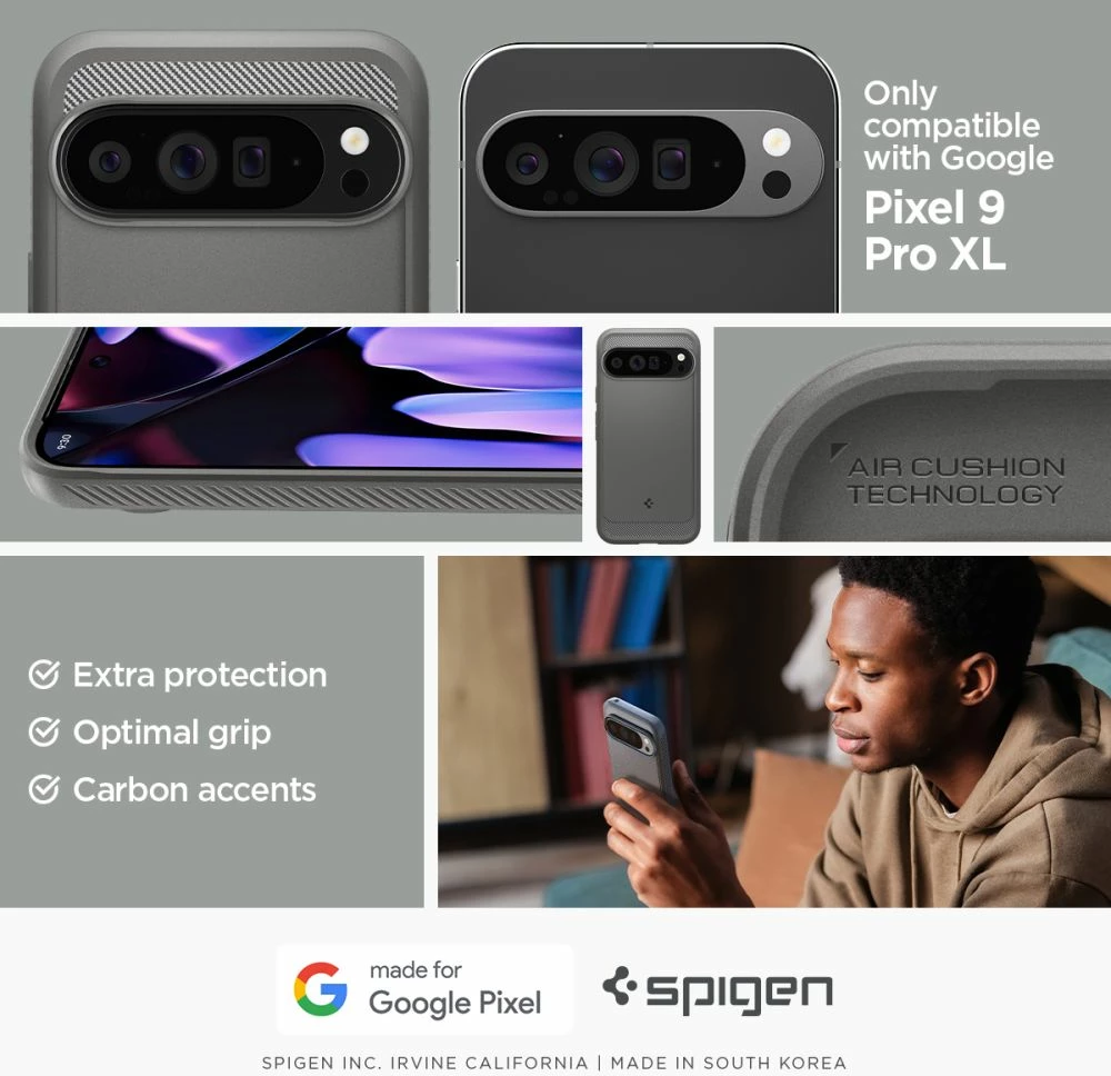 Mbështjellës Spigen Rugged Armor për Google Pixel 9 Pro XL, Gri