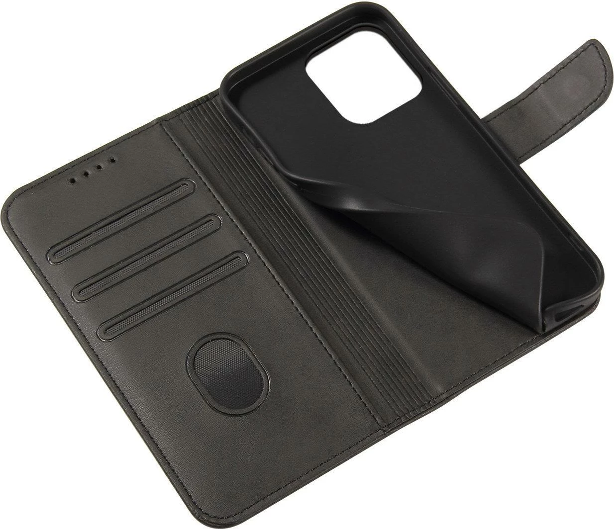 Mbështjellës Hurtel Magnet Case për Samsung Galaxy A55 5G, me kapak dhe portofol, e zezë