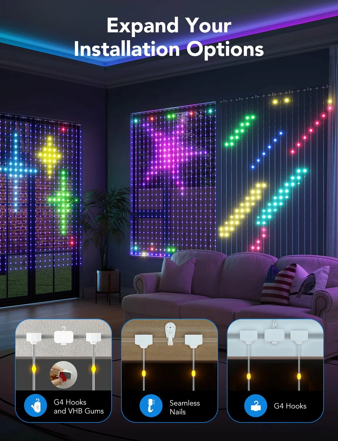 Drita perde LED Govee Curtain Lights 2m x 1.5m, RGB, kontroll me aplikacion
