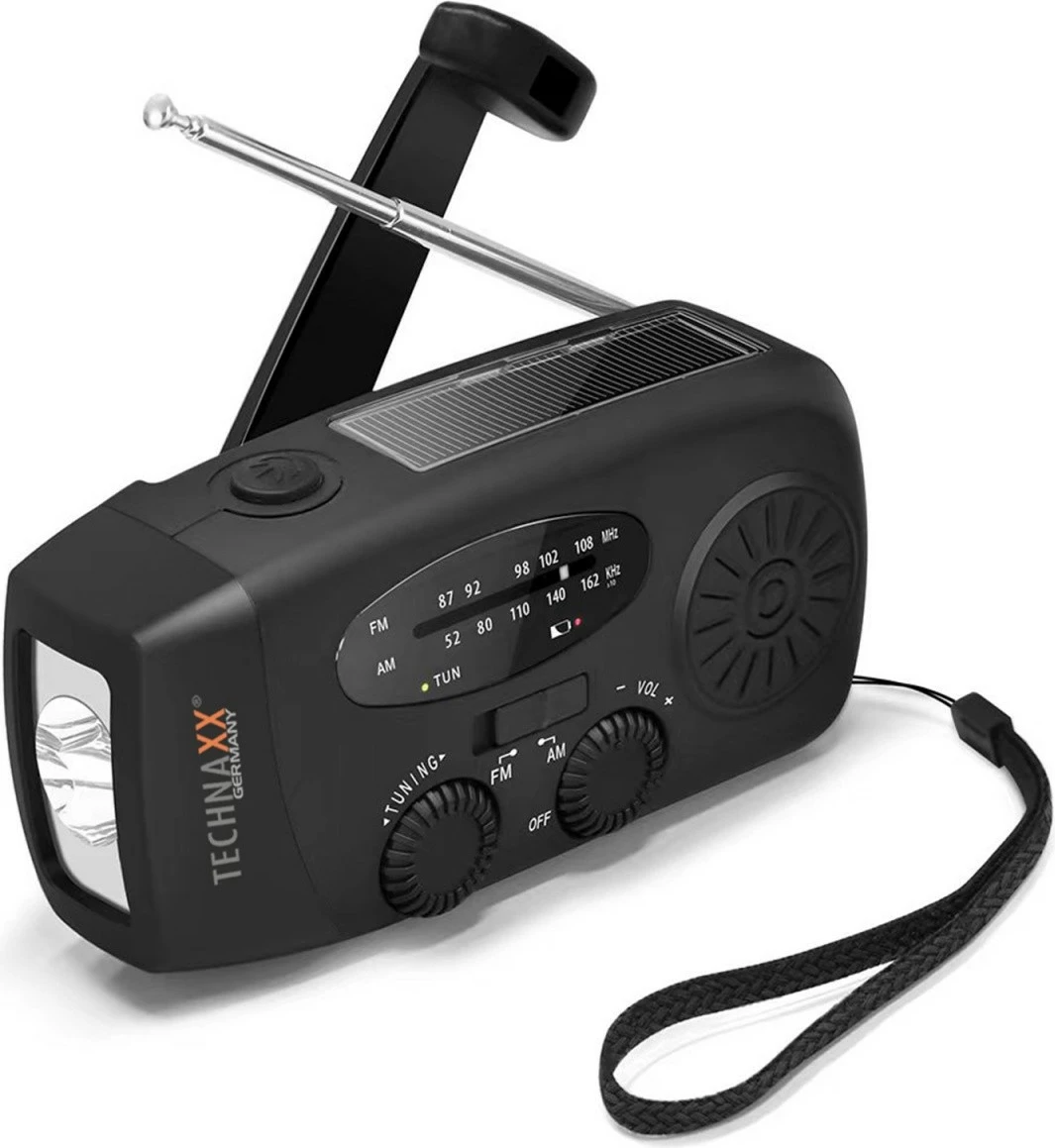 Radio diellore Technaxx TX-238 me crank dore, LED, USB, e zezë