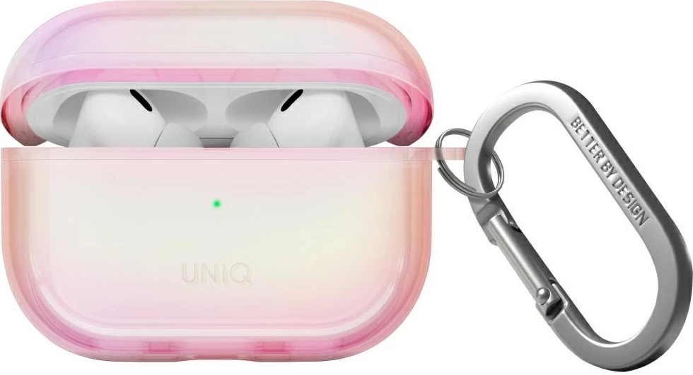 Mbështjellës UNIQ Iridescia për AirPods Pro 2, Holo Pink me karabinë