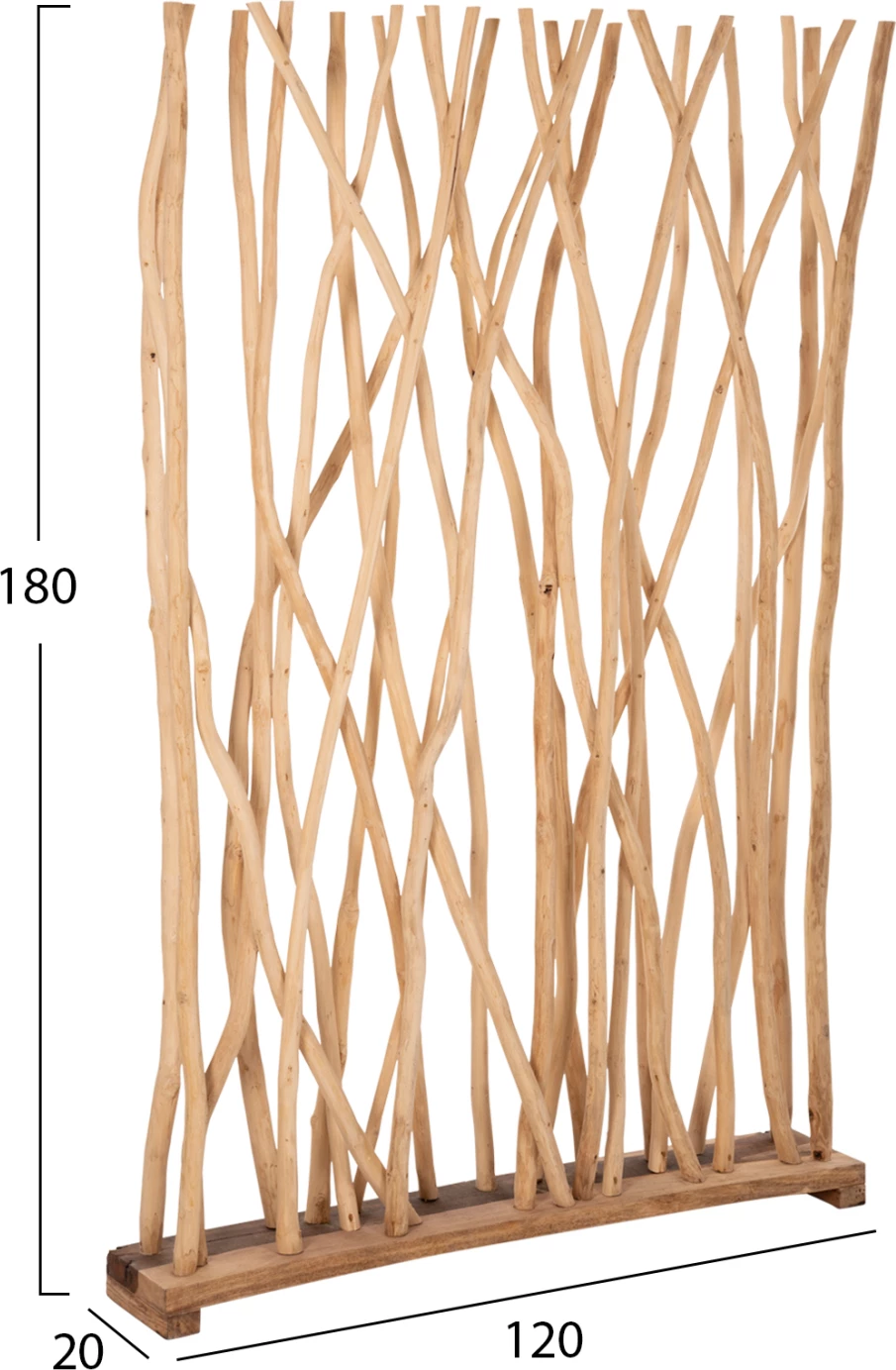 Ndarës dhome, degë teak të ngurta, ngjyrë natyrale, FH9521, 120x20x180H cm
