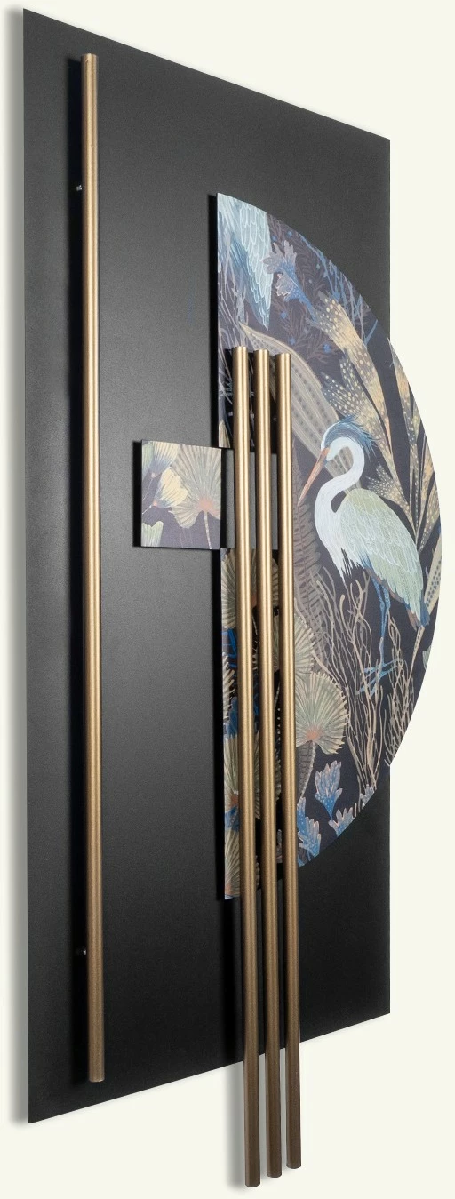 Aksesor dekorativ metalik për mur Wallity, Grus - APT778, shumëngjyrësh, 55x106cm
