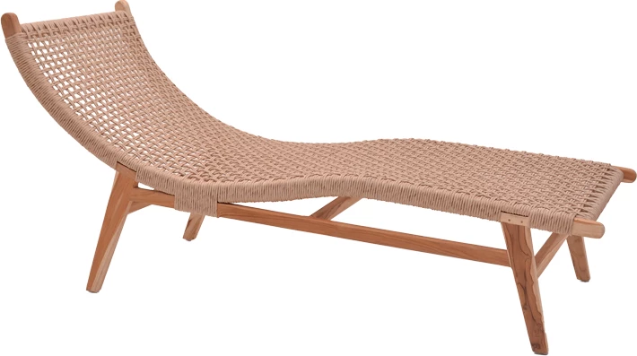 Shezlong Rebelise, ngjyrë natyrale, dru teak dhe litar pe, 60x180x85cm
