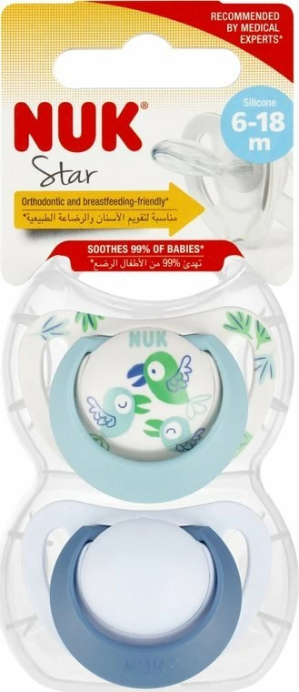 Biberon NUK Star 10736726 silikoni 6-18m, 2 copë, blu