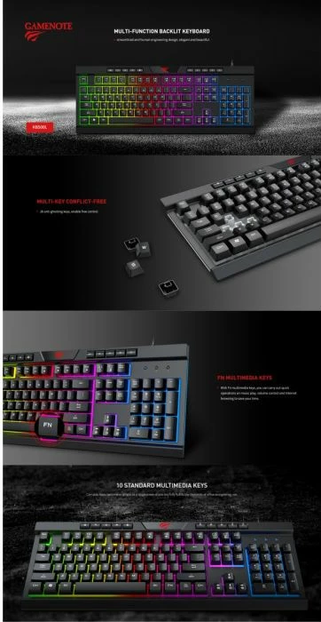 Tastierë gaming HAVIT Gamenote HV-KB500L, USB me kabllo, layout Slloven (SLO), RGB LED, 114 taste, e zezë