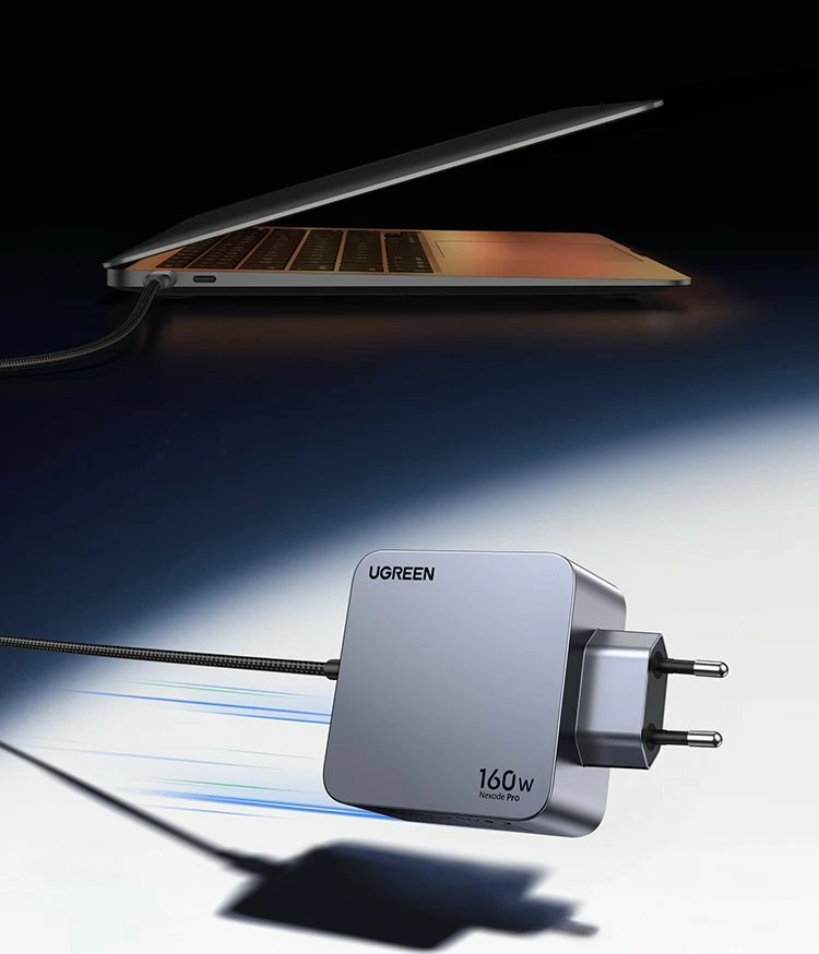 Karikues Ugreen Nexode Pro UGR1838 160W, 1x USB-A + 3x USB-C, GaN II, me kabllo, gri