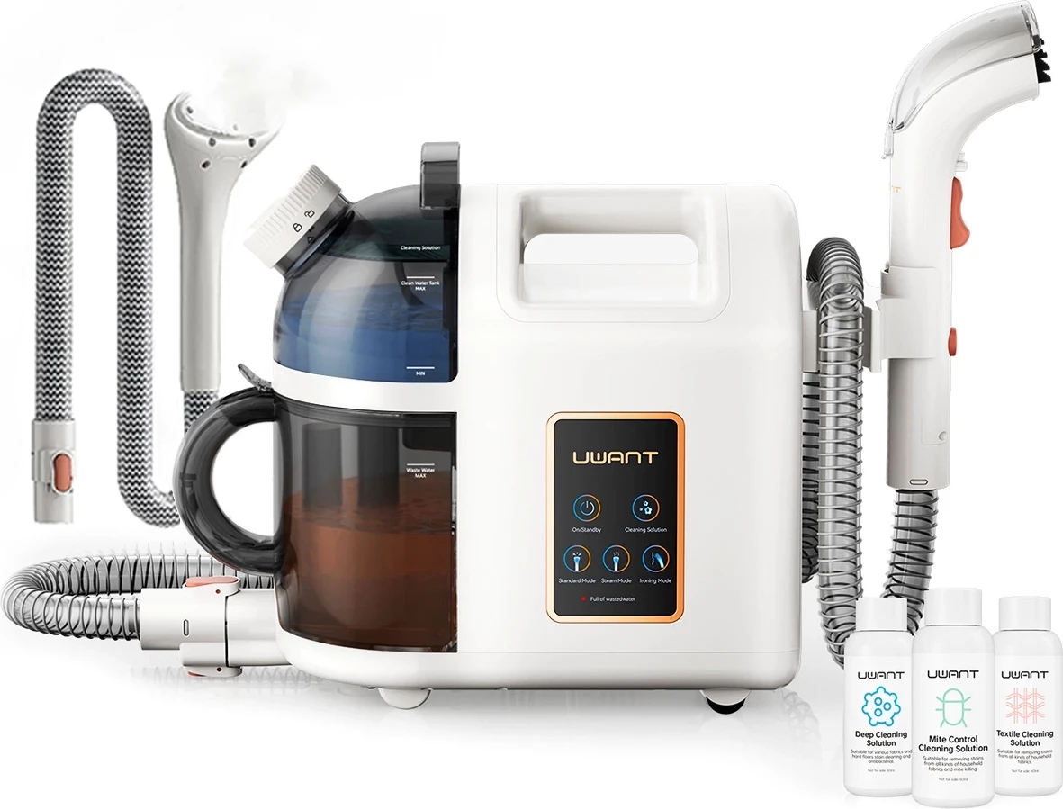 Fshesë me avull dhe korrent UWANT B200, 1900W, 12000Pa, me funksion pastrimi të thellë me avull, e bardhë, set aksesorësh