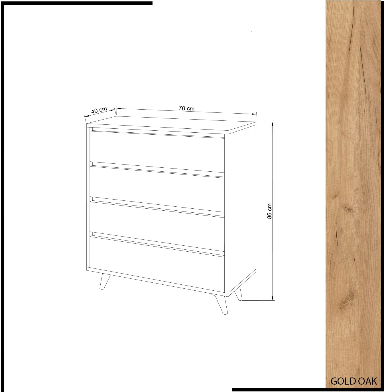 Komodë moderne, ngjyrë lis dhe e zezë, Skye Decor YUNA, 70x40x86 cm