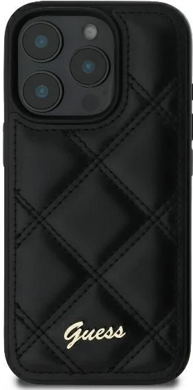 Mbështjellës Guess Quilted Metal për iPhone 16 Pro, i zi