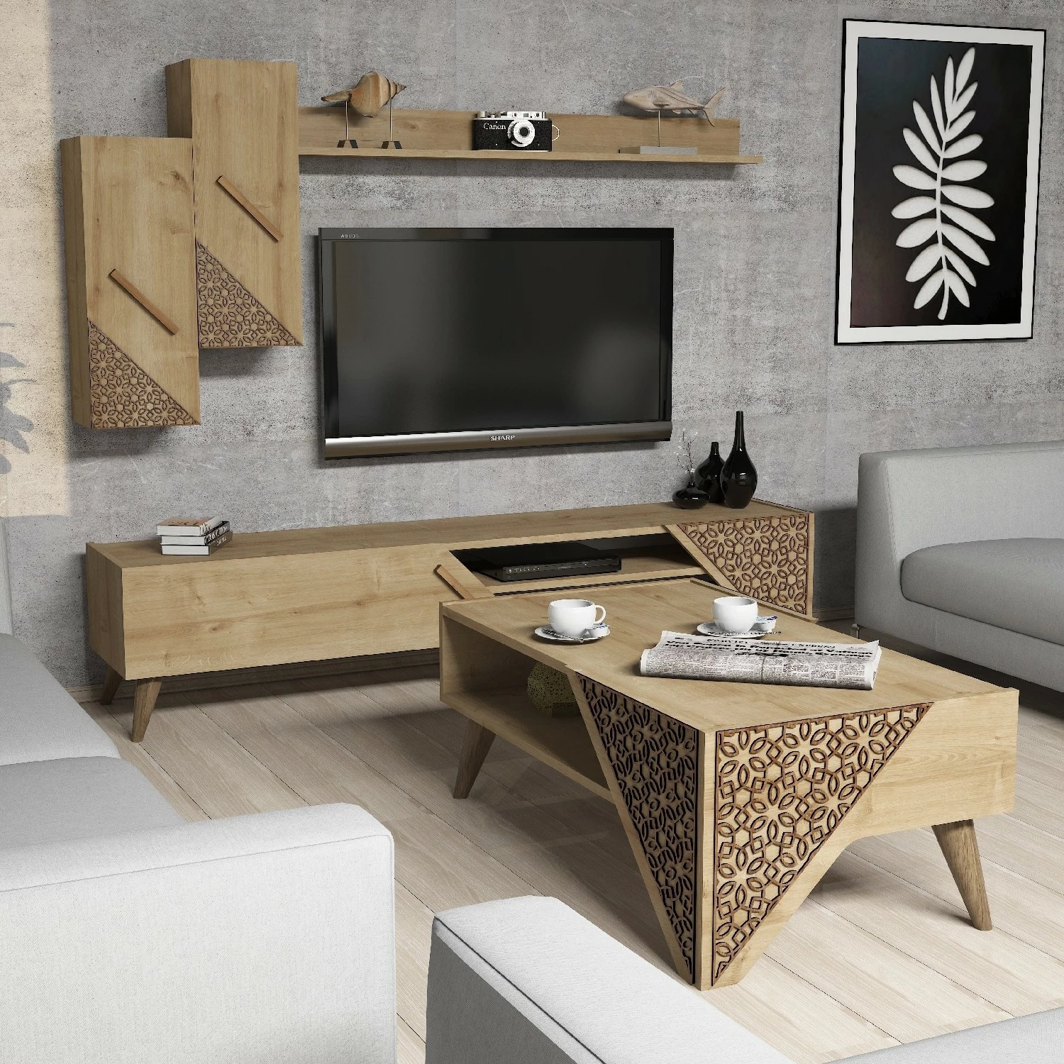 Set mobiljesh për dhomë dite, Beril, ngjyrë lisi
